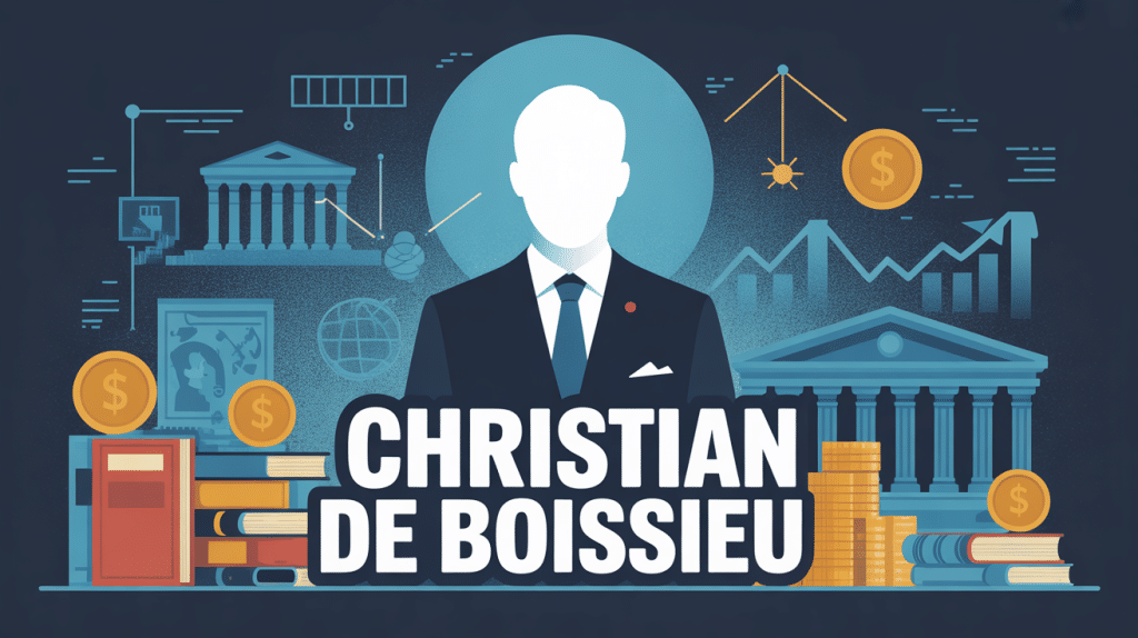 Christian de Boissieu devant symboles finance et régulation économique
