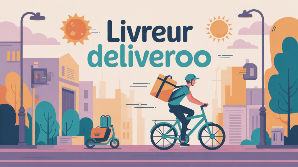 illustration montrant comment devenir livreur deliveroo, coursier à vélo et scooter en ville