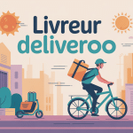 illustration montrant comment devenir livreur deliveroo, coursier à vélo et scooter en ville