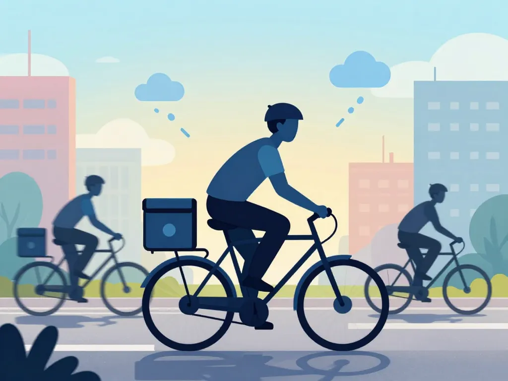 illustration du quotidien pour comment devenir livreur deliveroo, coursier stylisé en ville