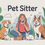 comment devenir pet sitter illustration avec animaux et pet sitter