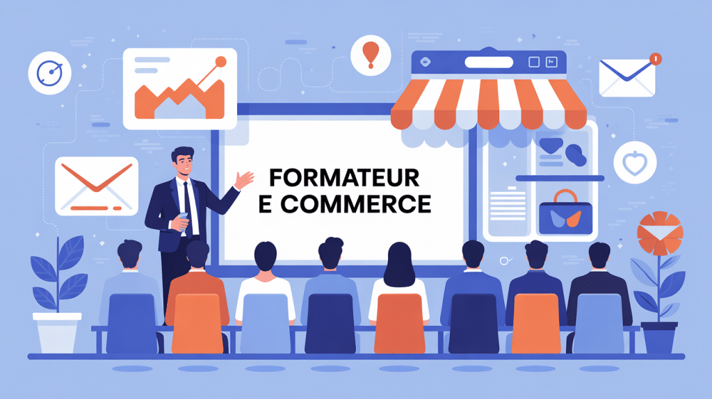 illustration formateur e commerce avec outils digitaux