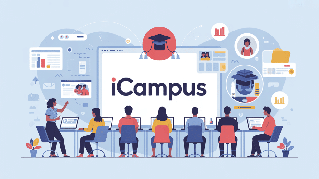 illustration centrale icampus étudiants enseignants