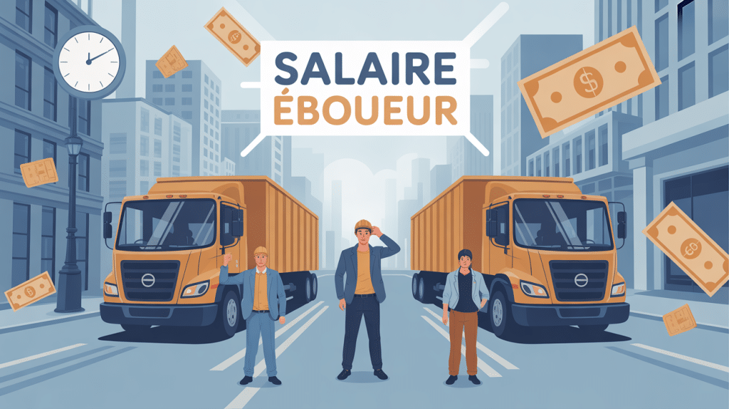 illustration moderne salaire éboueur, agents et camions poubelles