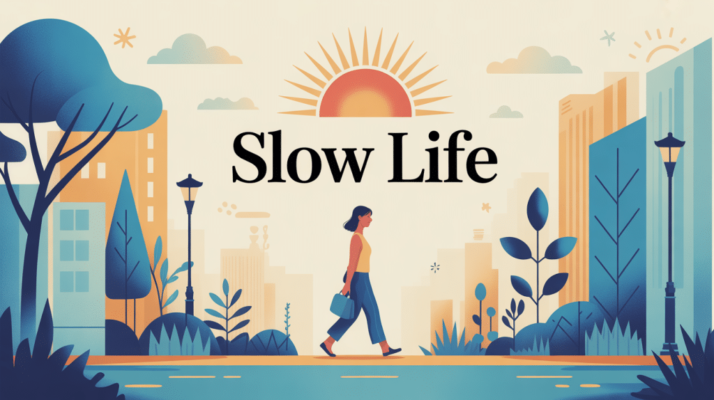 illustration slow life silhouette marche nature ville