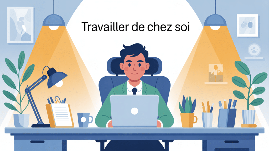 travailler de chez soi image avec bureau et éléments métiers