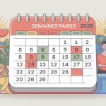 Illustration calendrier semaine paire 2024 famille école travail