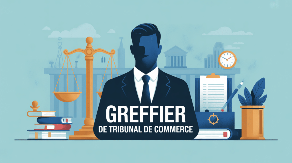Illustration stylisée métier devenir greffier tribunal de commerce