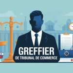 Illustration stylisée métier devenir greffier tribunal de commerce