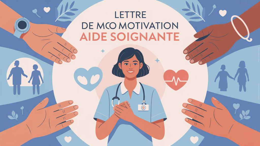 Lettre de motivation aide soignante, illustration stylisée d'empathie, soin et professionnalisme