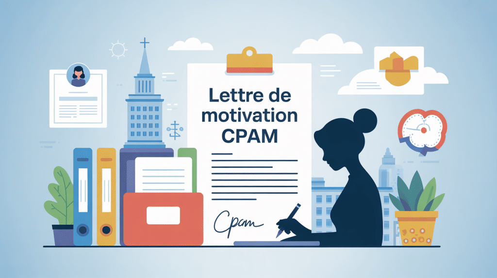 Image stylisée d'une rédaction de lettre de motivation CPAM