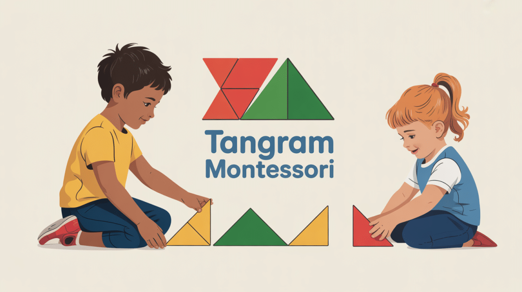 Enfant manipulant tangram Montessori en bois