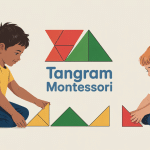 Enfant manipulant tangram Montessori en bois