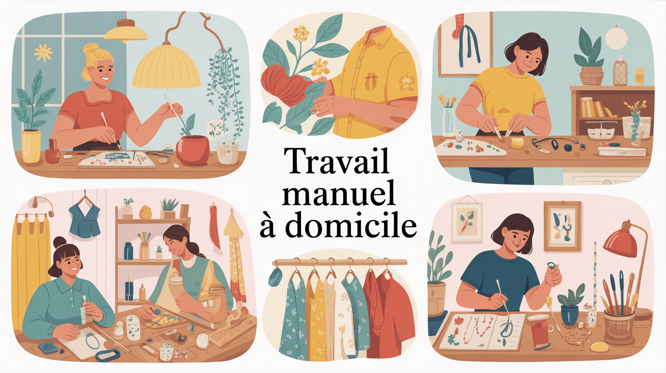 Illustration travail à domicile manuel couture bijoux assemblage
