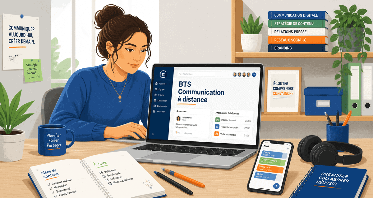 BTS communication à distance, étudiante travaillant à distance