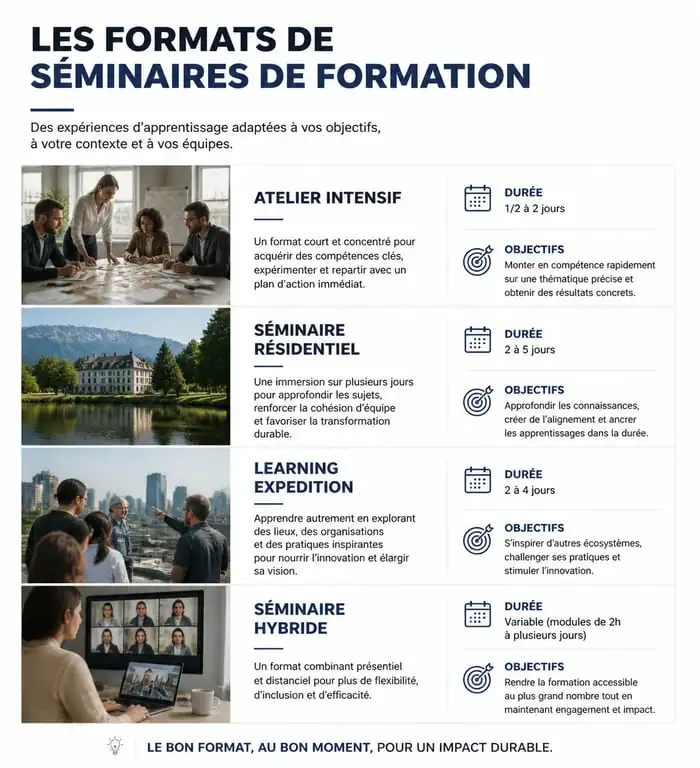 Infographie comparative des formats de séminaires de formation