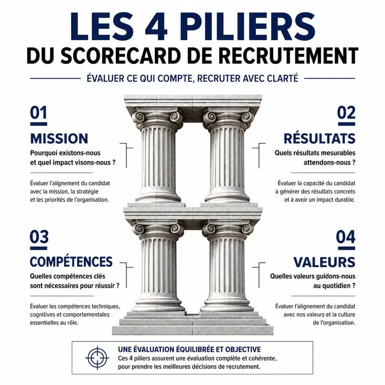 Infographie des 4 piliers d'une scorecard de recrutement efficace