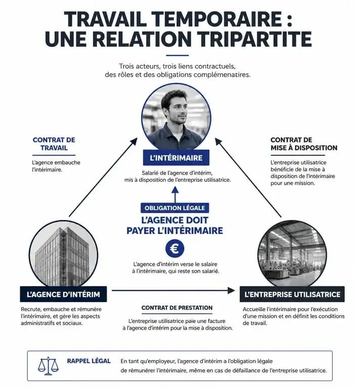 Schéma explicatif des droits de l'intérimaire et de la responsabilité de l'agence d'intérim en cas de contrat 35h