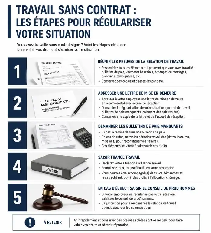 Étapes pour régulariser un contrat de travail non signé et obtenir ses droits au chômage