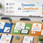 Les domaines de compétences organisés sur une table en réunion