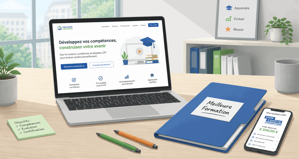 Meilleur formation CPF sur bureau avec dossier et ordinateur