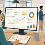 Reconversion data analyst femme analyse graphiques open space