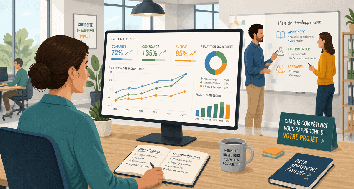 Reconversion data analyst femme analyse graphiques open space