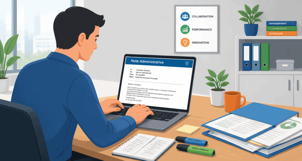 Rediger une note sur ordinateur en bureau moderne