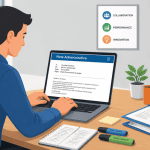 Rediger une note sur ordinateur en bureau moderne