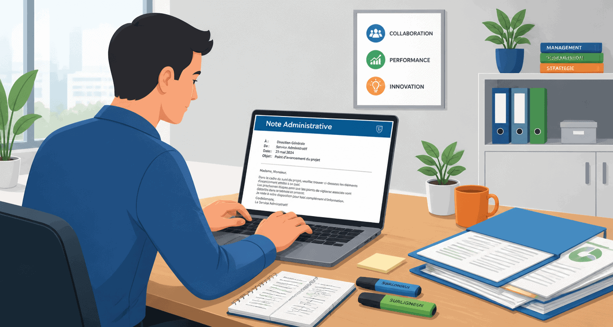 Rediger une note sur ordinateur en bureau moderne