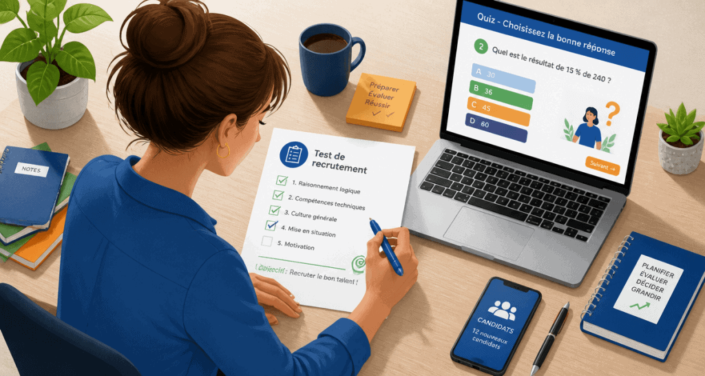 test de recrutement gratuit avec reponse illustration bureau