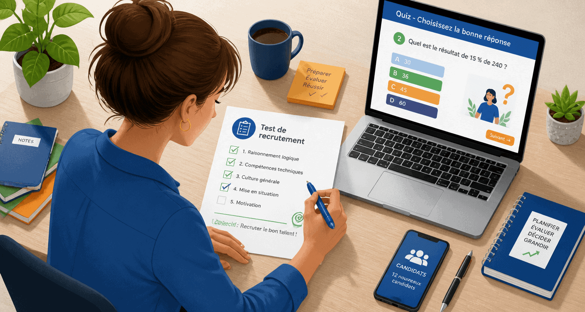 test de recrutement gratuit avec reponse illustration bureau