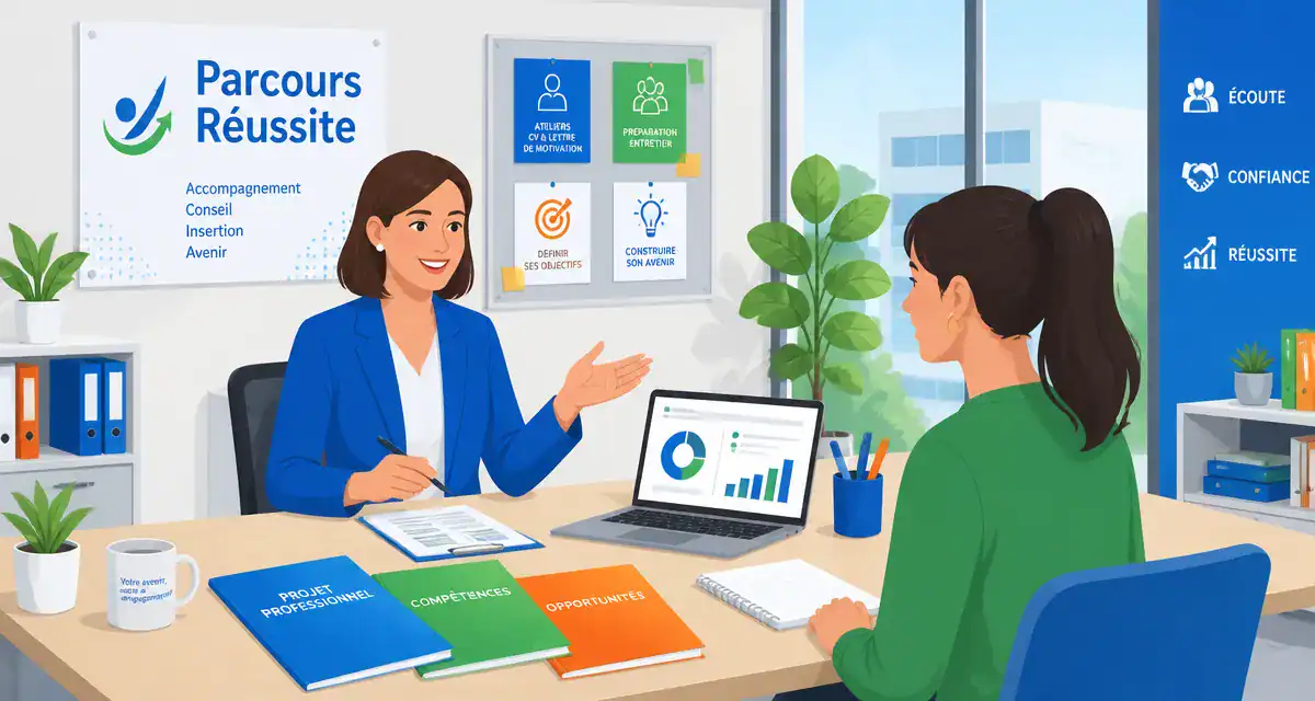 Conseillere en insertion accompagne jeune femme en entretien