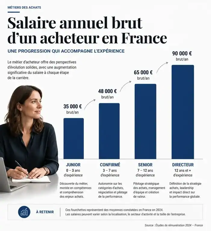 Progression du salaire d'un acheteur en France selon l'expérience