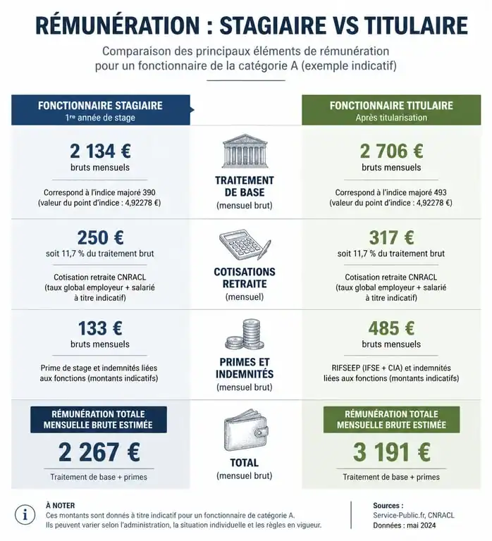 Infographie comparative de la différence de salaire entre stagiaire et titulaire dans la fonction publique