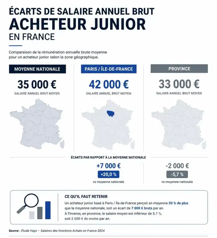 Infographie des salaires d'un acheteur junior en France par région