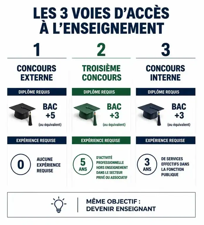 Infographie comparative des voies d'accès pour devenir prof après une expérience professionnelle