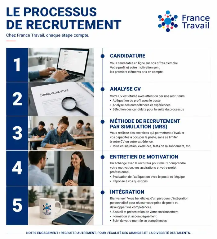 Processus de recrutement conseiller France Travail : étapes de la candidature à l'intégration