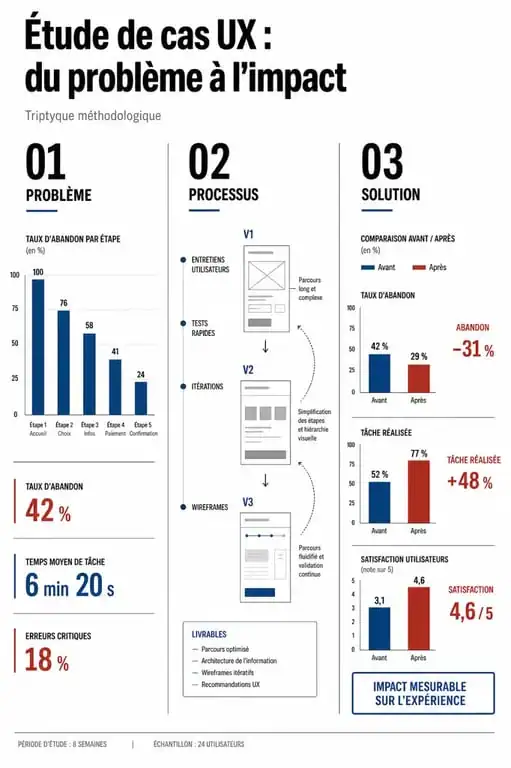 Infographie de la structure d'une étude de cas pour un portfolio UX UI design en France