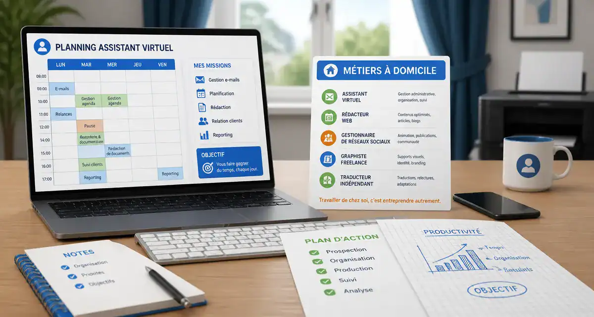 Metier a domicile sans diplome : bureau et ordinateur pour travailler à distance