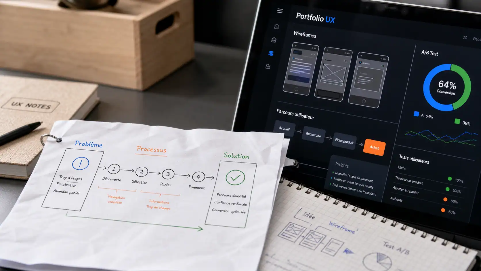 portfolio ux ui design france : bureau design, wireframes et A/B tests