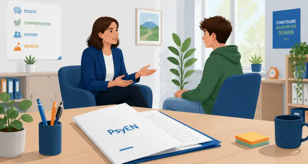 psychologue scolaire avec élève en entretien