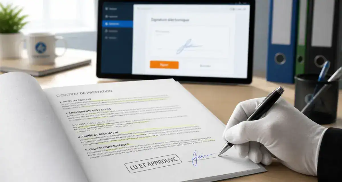 Signature precedee de la mention lu et approuve sur contrat