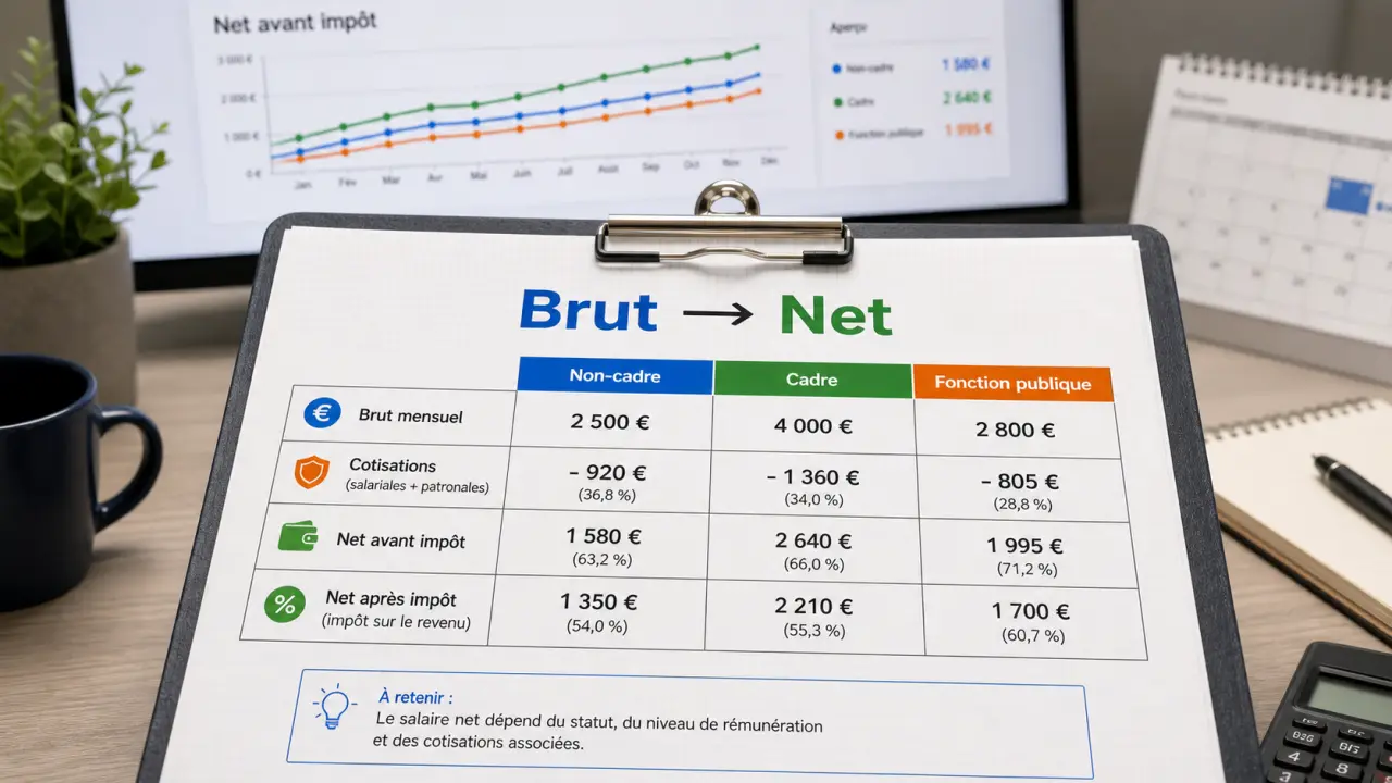80000 brut en net : 5 300 €/mois avant impôt