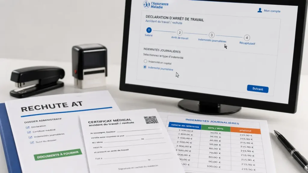 Calcul indemnité journalière rechute accident de travail : salaire de référence et plafonds