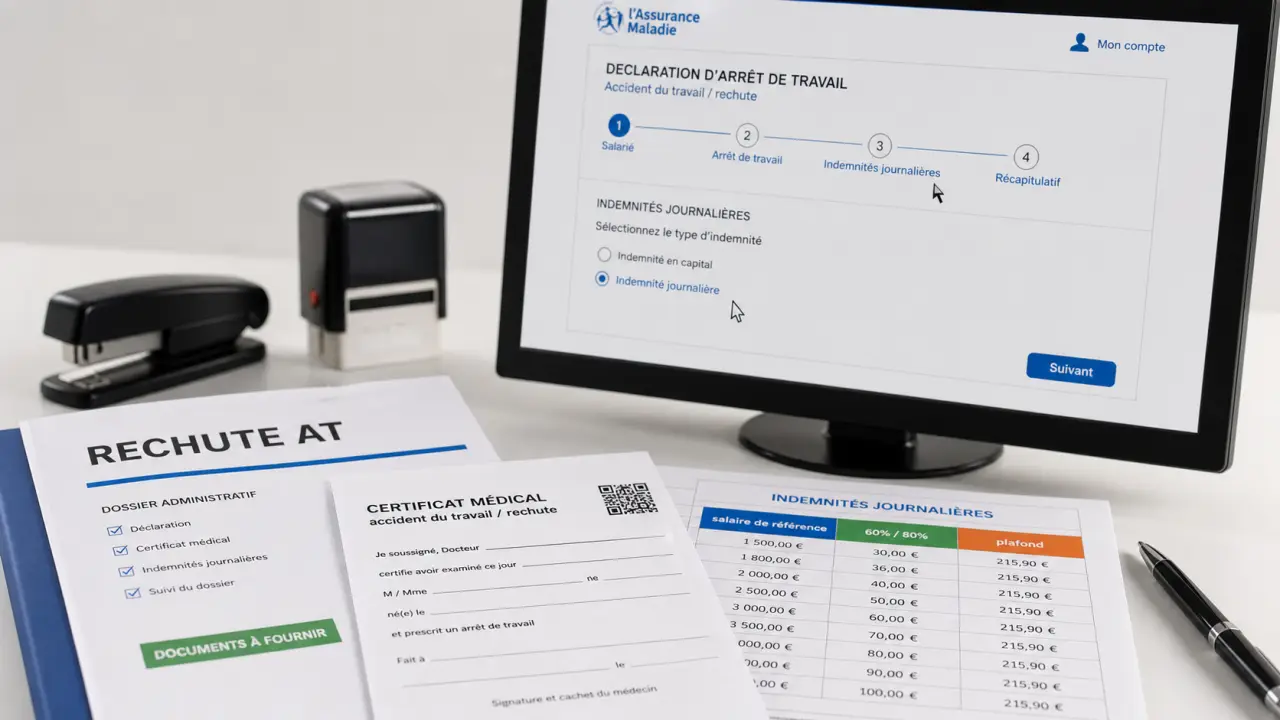 Calcul indemnité journalière rechute accident de travail : salaire de référence et plafonds
