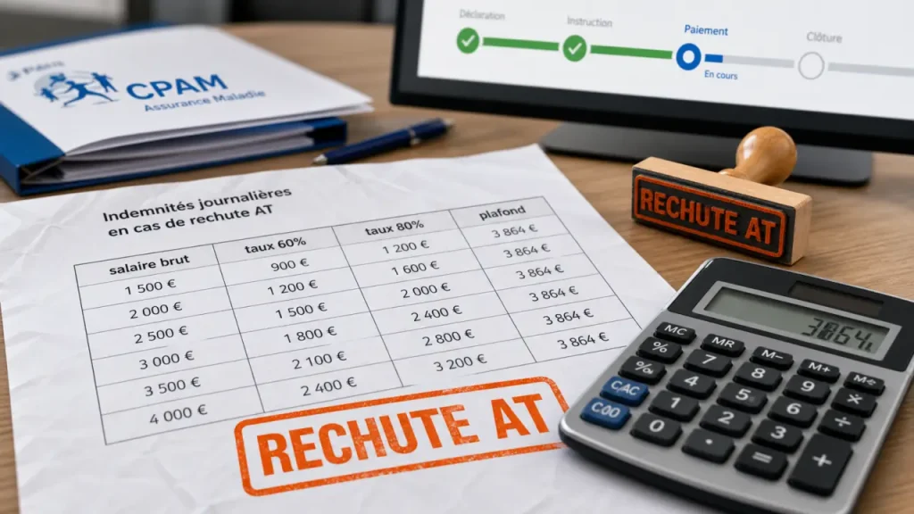 Calcul indemnité journalière rechute accident de travail : plafonds, salaire de référence