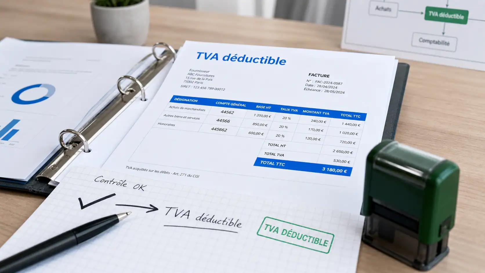 Compte tva deductible : 44562 44566 445662