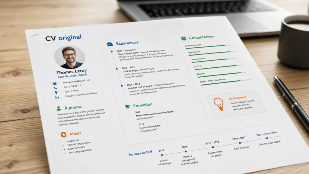 CV original exemple : mise en page lisible sur feuille A4