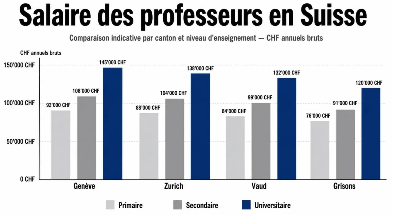 Comparaison du salaire prof suisse par niveau d’enseignement et par canton